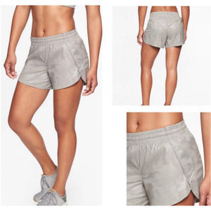 ATHLETA Gray Camo Metallic Racer Run Short